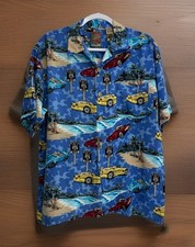 Island Collection USA Route 66 Cars Hawaiian Button Down Shirt Graphic Beach L