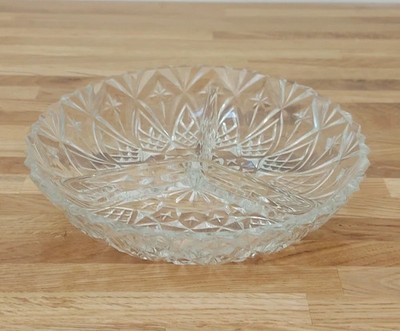 Geschliffenes Glas dreiteilige Hors d'Oeuvre Knabbereien geteilt Schale 19 cm