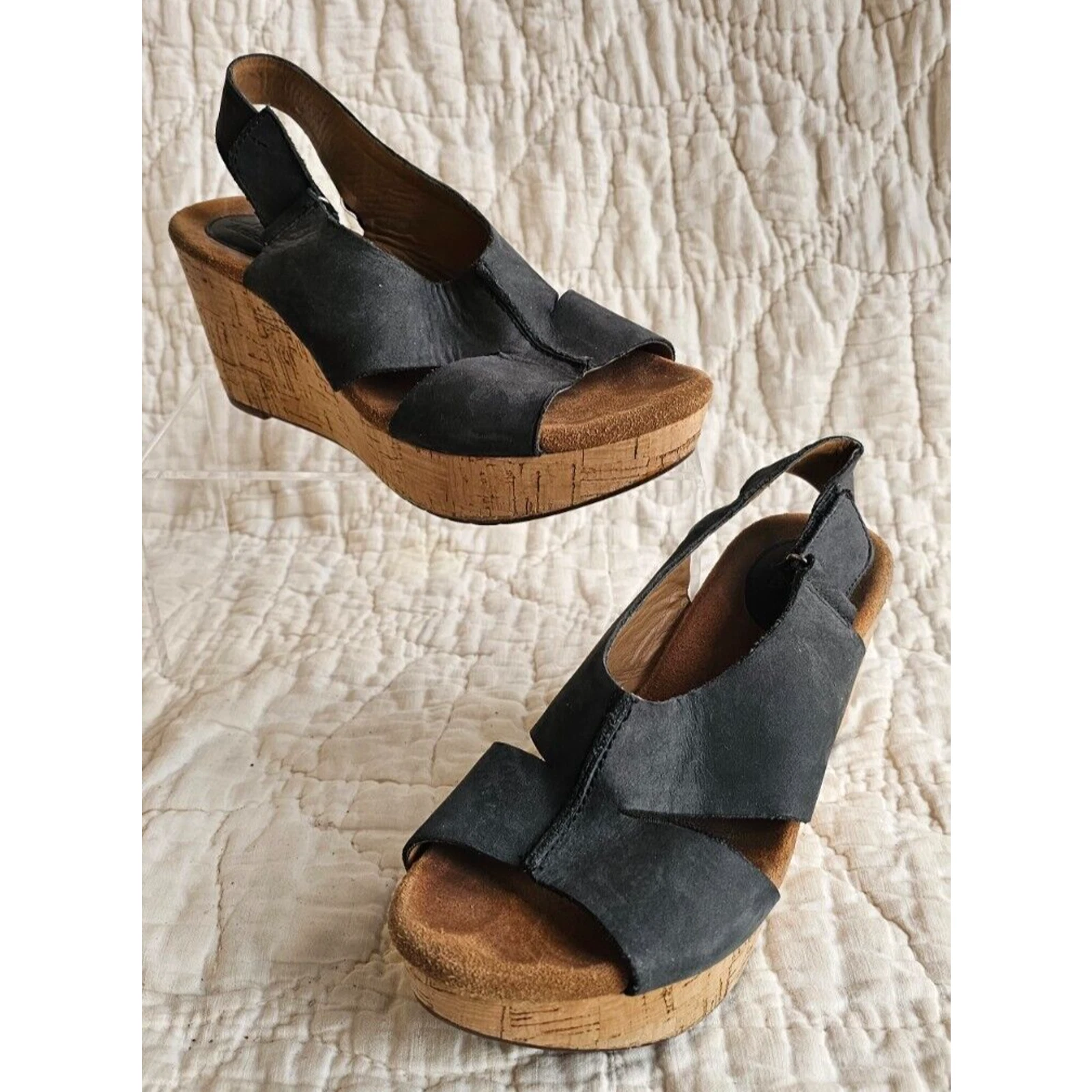 Sandali donna Clarks Collection pelle nera plateau regolabile zeppa 7 5