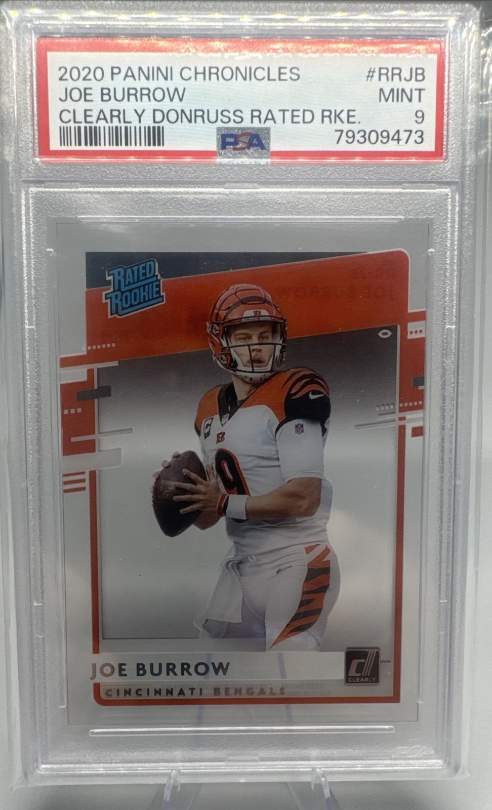 2020 Panini Chronicles - Clearly Donruss Rated Rookie Joe Burrow RR-JB (RC) PSA9 view 1
