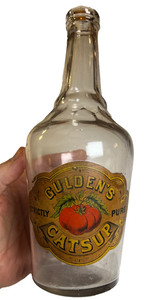 Antique Gulden’s Catsup Bottle New York NY NYC Victorian Ketchup Labeled c1890
