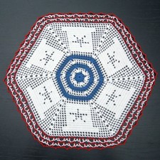 Hand Crochet Doily 44 cm/17.3 Red White Blue Cotton Patriotic 4th July, 208