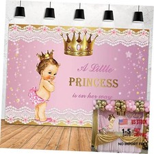 Princess Baby Shower Decoration Backdrop Gold Crown Lace Pink A Little 7x5ft
