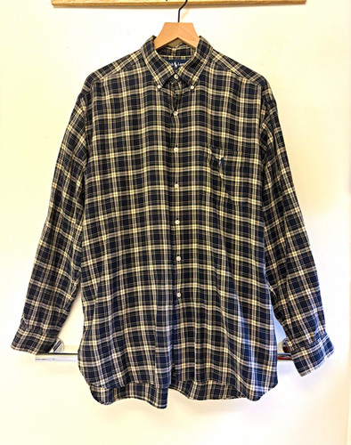 Ralph Lauren McMeel Men's L Blue/White Plaid Cotton Long Sleeve Button-Down