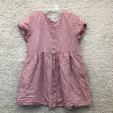 Madewell Dress Medium Adult Pink Linen Blend Alexandra Button Front Mini Womens