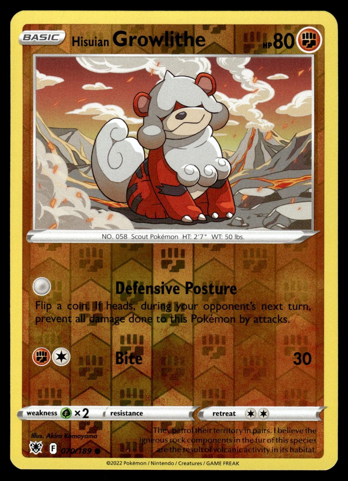 Hisuian Growlithe 070/189 Common Astral Radiance Pokemon Reverse Holo Near Mint