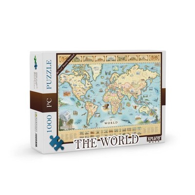 The World Map Cardboard Jigsaw Puzzle  1000 Pieces HandIllustrated  Education...