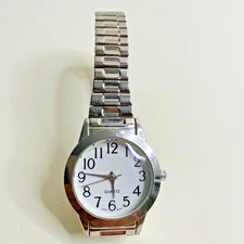 Accutime Silver Tone Women’s Stretch Band Quartz Watch - New Battery Works!