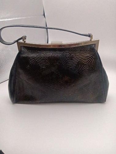 Vintage Cole Haan Black Pressed Leather Clutch Handbag Embossed