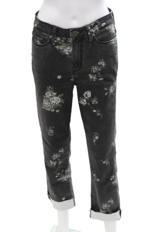 Paige Womens Cotton Floral Zippered Mid-Rise Skinny Jeans Black Size 27