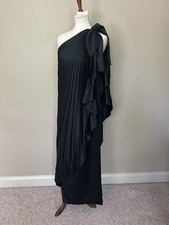 Women’s Black One-Shoulder Pleated Ruffle Formal Long Gown Dress Size 10