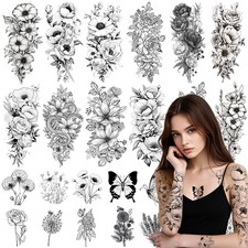 JoyfulGlam 26 Sheets Flower Temporary Tattoos Large, Black flower tattoos