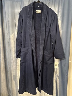 Monarch Cypress Luxe Microfiber Terry lined Long Shawl Robe in Navy Unisex Med