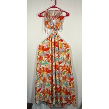 H&M Maxi Dress Women L Orange Floral Halter Cutout Ring Detail Summer Boho