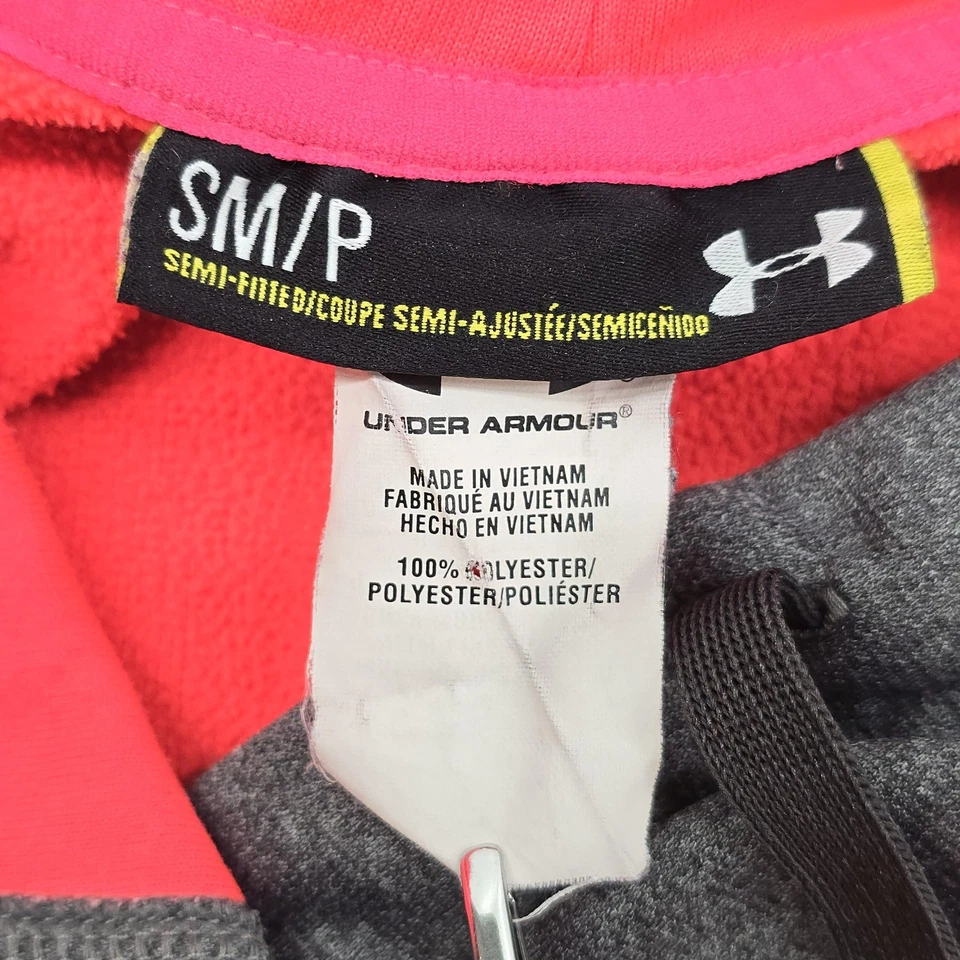 Moletom Under Armour com capuz feminino pequeno rosa cinza raglan pulôver de lã - Imagem 3 de 4