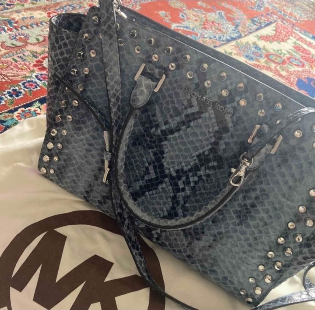 Michael Kors Python Satchel Bag with Studs & Rhin… - image 8