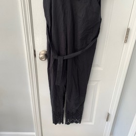 Stevie May Black Eyelet Lace Ruffle Jumpsuit Sleeveless Belted Boho Womens S