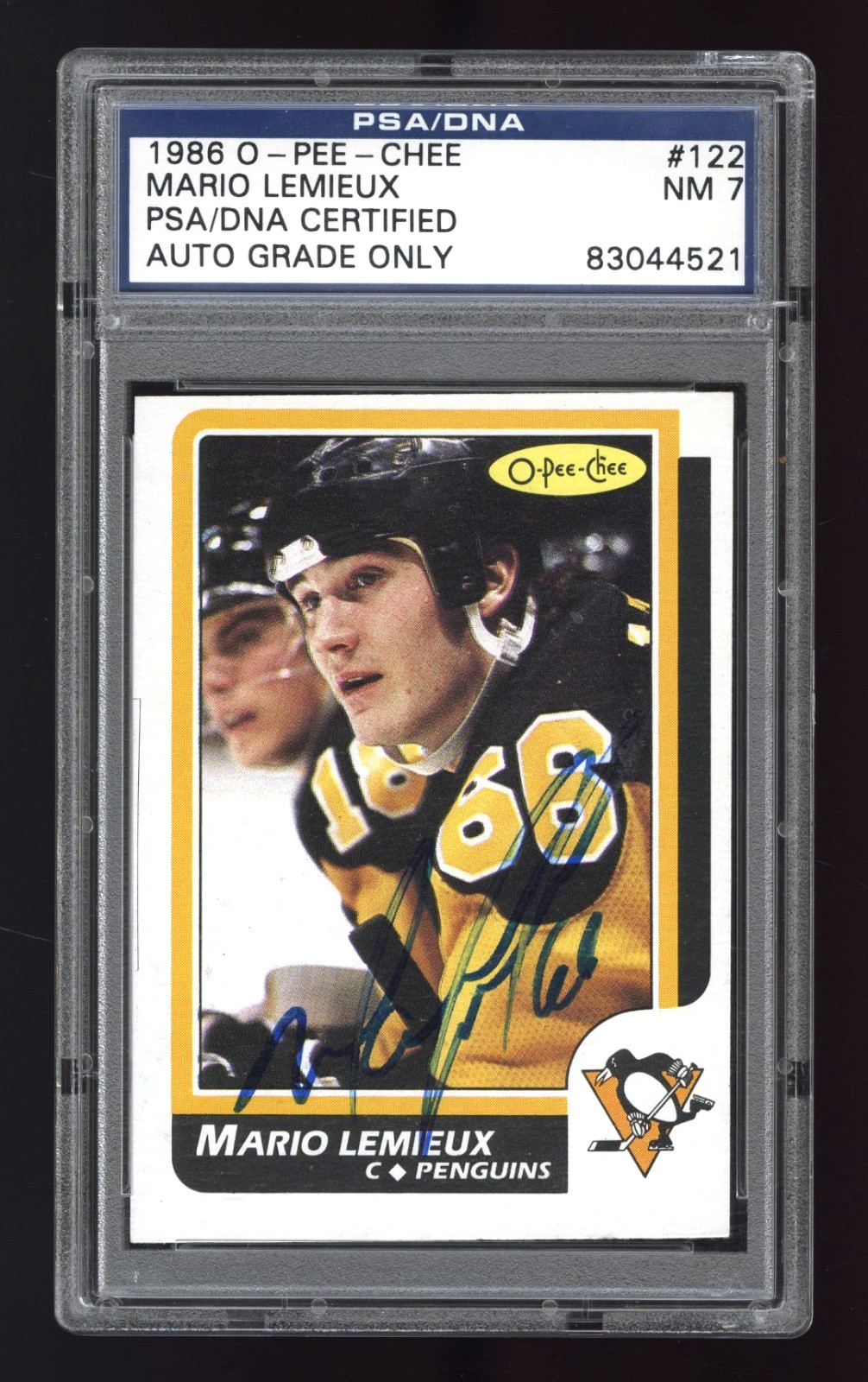 1986 O-Pee-Chee 122 Mario Lemieux PSA/DNA 7 Autograph Vintage Period Marker Auto