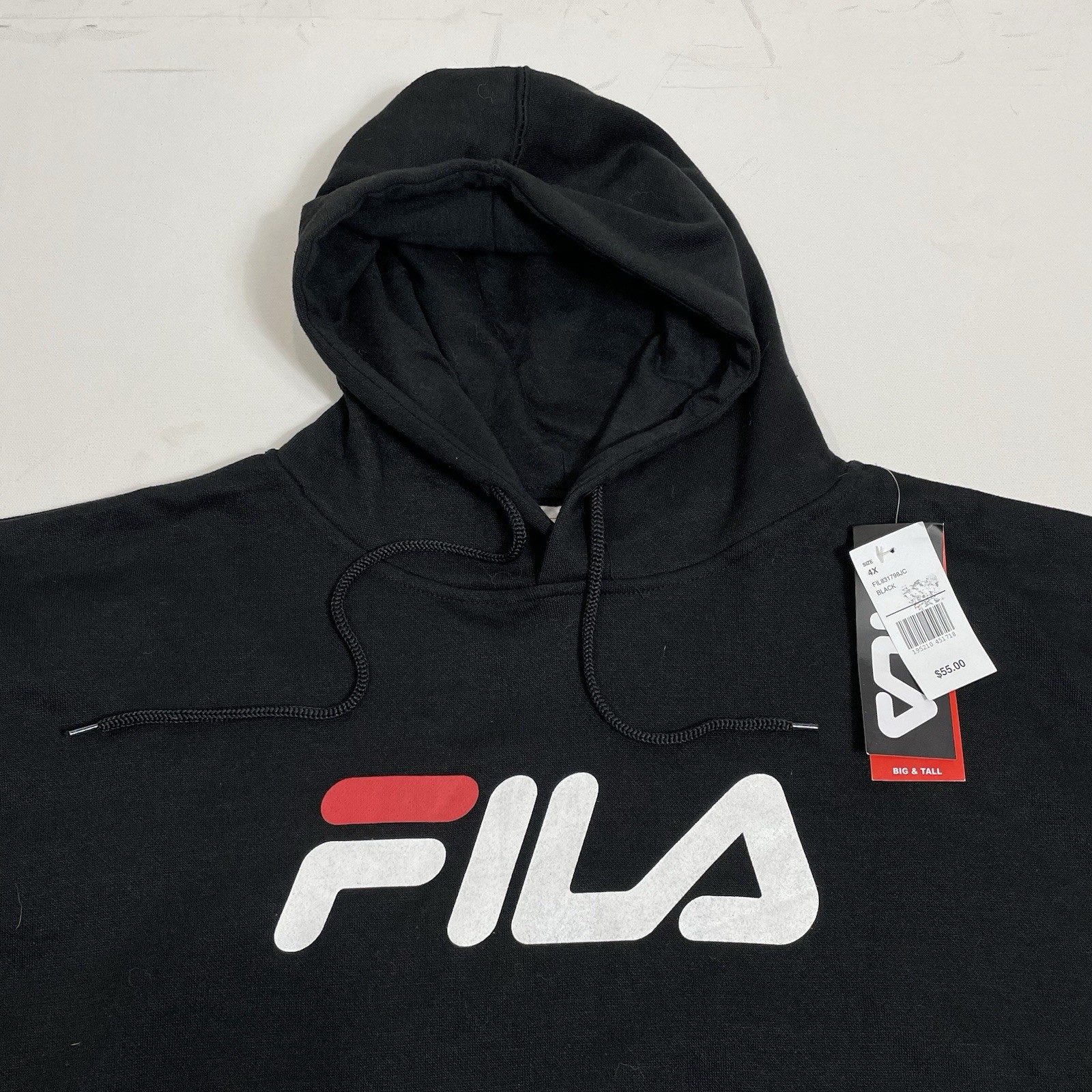 FILA Felpa con Cappuccio Uomo 4XL Nero Pullover Pile Nuova con etichette