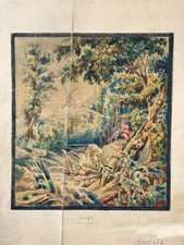 18th /19th French Rococo Drawing Gouache Gold Scroll Floral Tapestry Border Des