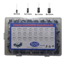 500pc Radial Electrolytic Capacitor Assortment Kit 24 Value 0.1uF-1000uF 10V-50V