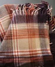 Faribo Soft Vintage Wool Plaid Throw Blanket Brown Red Fringe 53x56 USA