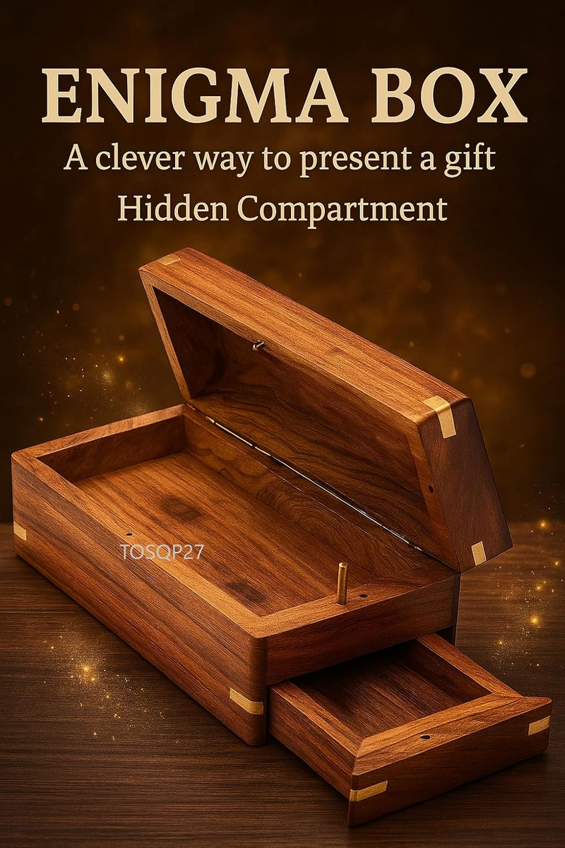 Secret Enigma Brainteaser Puzzle Box Case Holder with Hidden