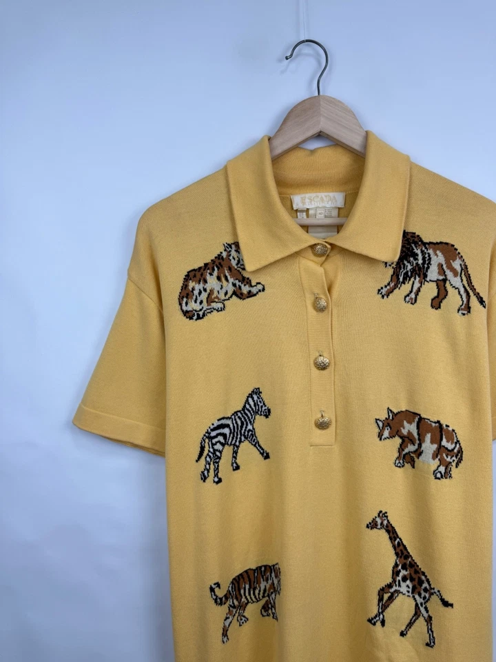 🇮🇹 Vestido Camiseta Vintage Años 90 Escada Margaretha Ley Italia Raro Talla 40 Amarillo Foto 3 de 4