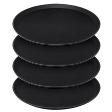 4 Pcs 16 Inch Restaurant Serving Trays, Black Plastic Non Slip Round Tray, La...
