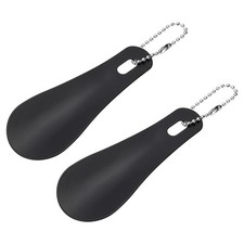 2Pcs Metal Shoe Horn 3.9" Portable Shoe Horn with Chain Black