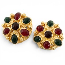 CHANEL Vintage Gold Tone Gripoix Buttons Set of 2 Logo on Reverse 1.6cm Ladies