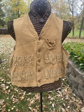 Vintage 40s Drybak Hunting Vest Mens Med Brown Canvas Shell Pocket Shooting