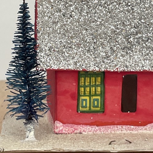 Vintage Putz House Japan Christmas Cardboard 6” Red/Green - Picture 3 of 9