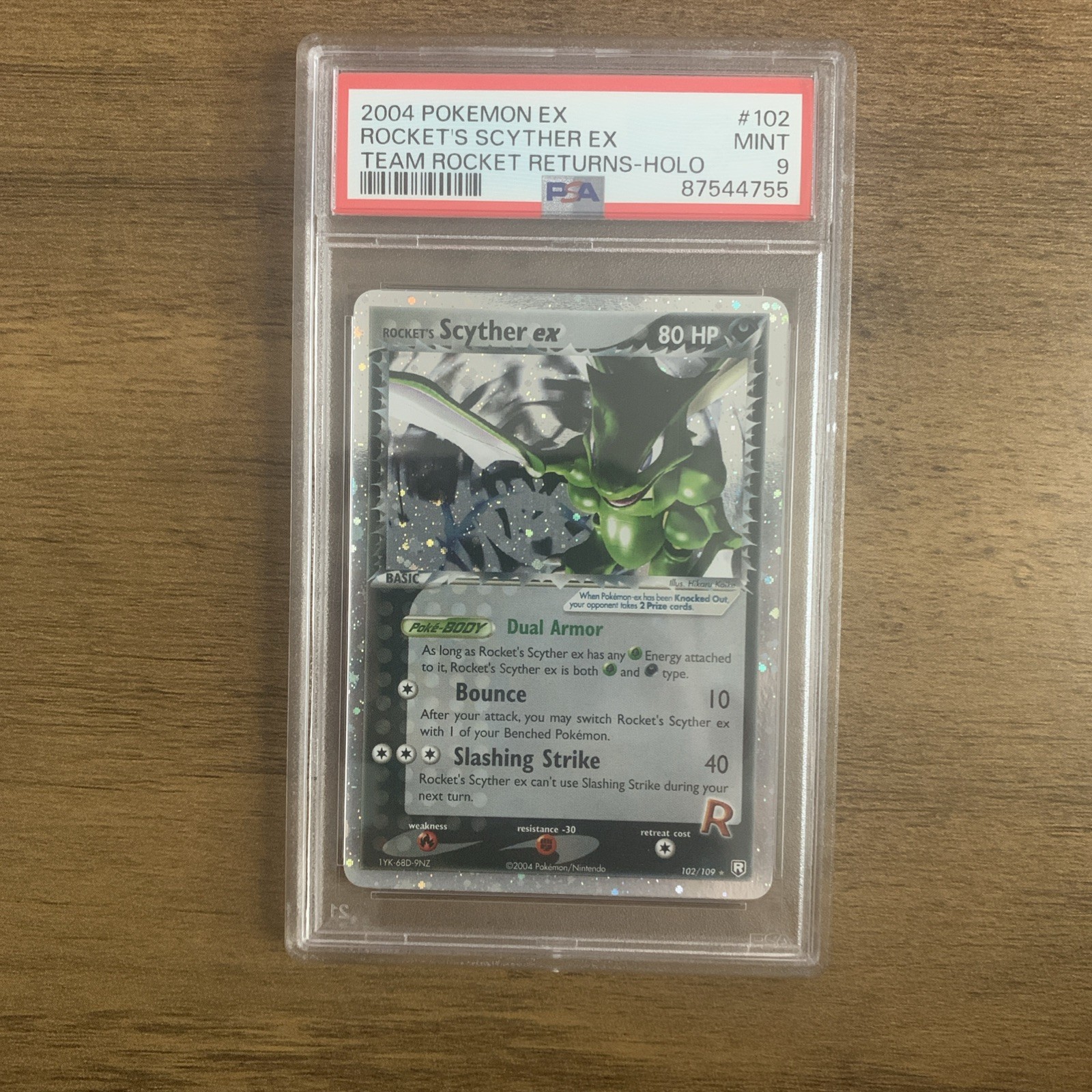 Rocket’s Scyther EX Holo 102/109 Team Rocket Returns 2004 Pokemon PSA 9
