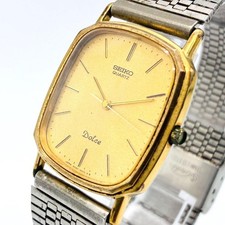 SEIKO DOLCE 6030-5550 Square Gold Dial Quartz Vintage Men's Watch Running