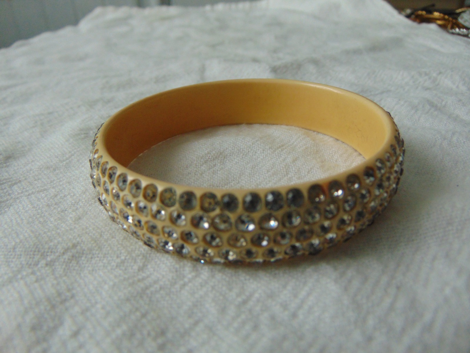 vintage antique Celluloid clear rhinestone studded bangle bracelet