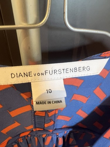 diane von furstenberg Blue And Orange Silk Blouse Size 14 (us10) - Picture 4 of 7