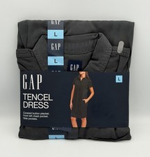 Gap Tencel Dress Women's L Shadow Gray Relaxed Fit Short Sleeve 100% Lyocell