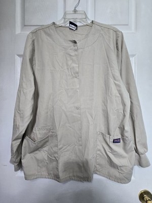 Cherokee UNISEX Scrub Jacket Size M-Khaki Snap Front-Chest 24''/L 27.8''
