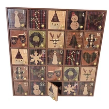 Christmas Country Advent Calendar Wood 13" Countdown Magnetic Doors Transpac