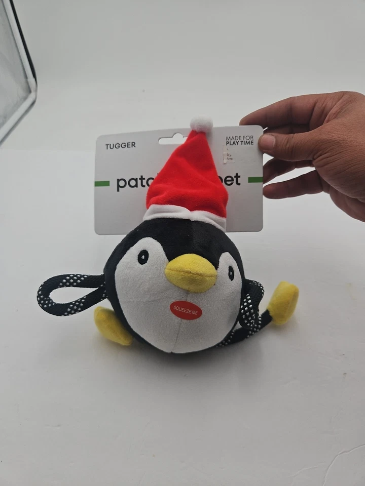 Patchwork Tugger Pinguin Dog Toy 8” Roap And Squeaker. - Image 2 of 4