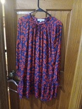 Loft Womens XL Red Navy Floral L /Slv Dress Knee Length EUC Lightweight 