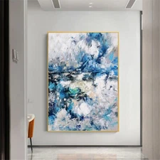 Hand-painted Abstract Blue Oil Painting Modern Mural Living Room Decor Drawing