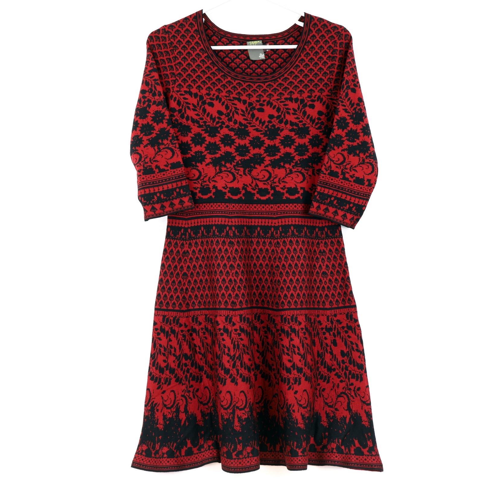Taylor Womens Print Fit \u0026 Flare Sweaterdress, Size: Large, Black