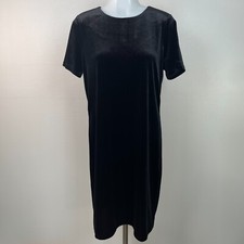 Michael Michael Kors Shift Dress Medium Black Velvet Gold Glitter Short Sleeve