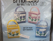 Vtg NEEDLECRAFT ALA MODE Tulip Gift Baskets Kit Plastic Canvas Cross Stitch