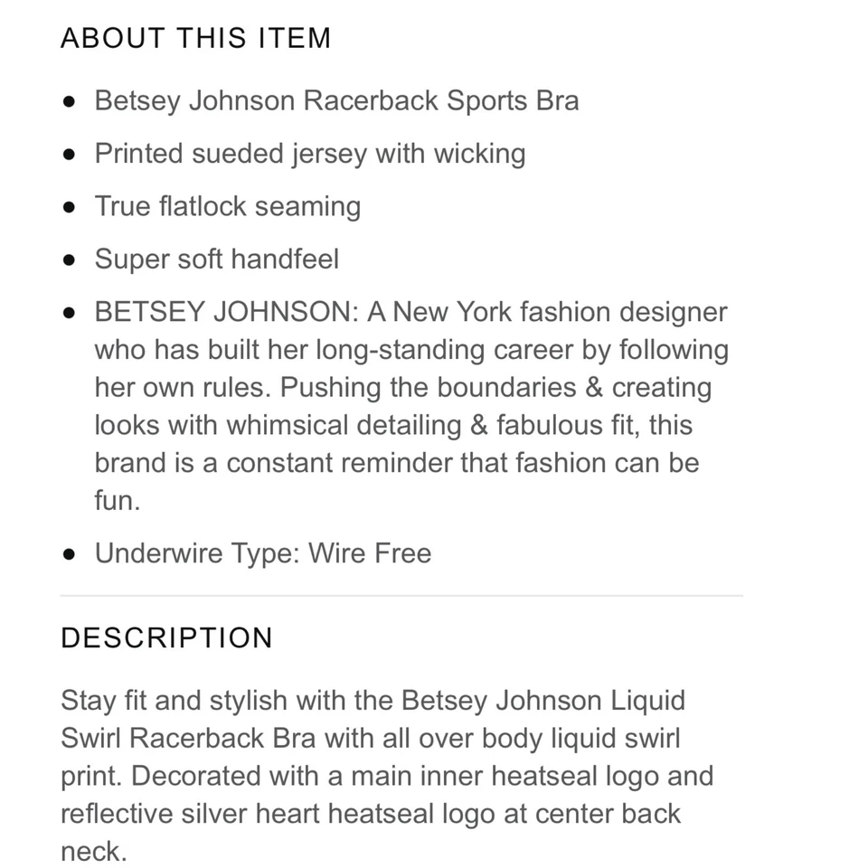 NUEVO Sujetador deportivo Betsey Johnson Liquid Swirl espalda deportiva negro blanco grande Foto 2 de 4