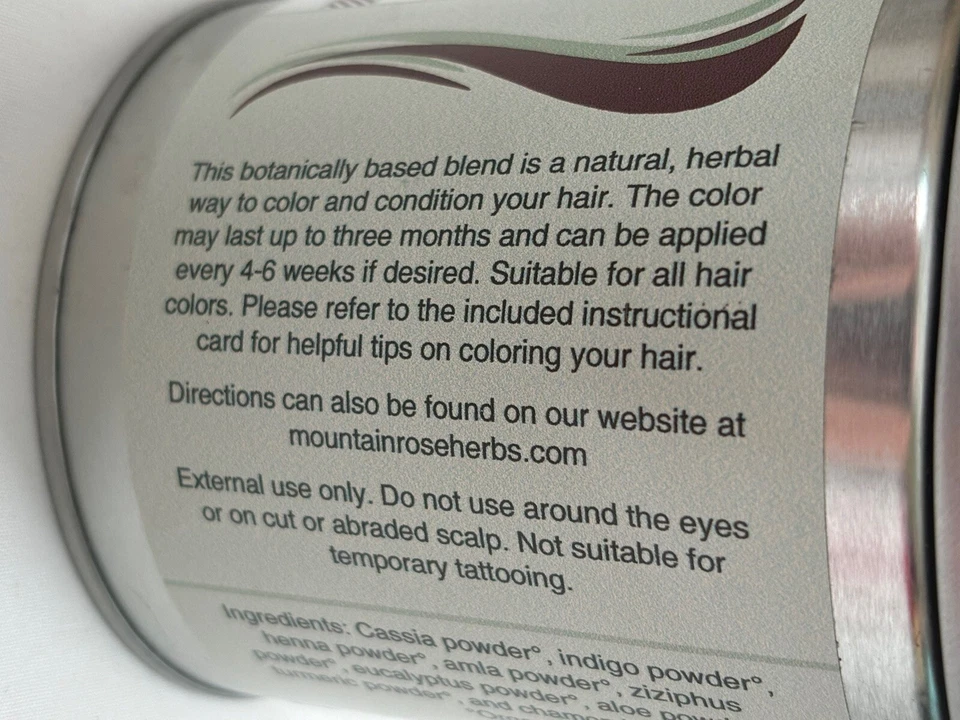 Color de cabello a base de hierbas Mountain Rose mezcla de henna orgánico 4 oz. Todo Natural NUEVO Foto 3 de 4