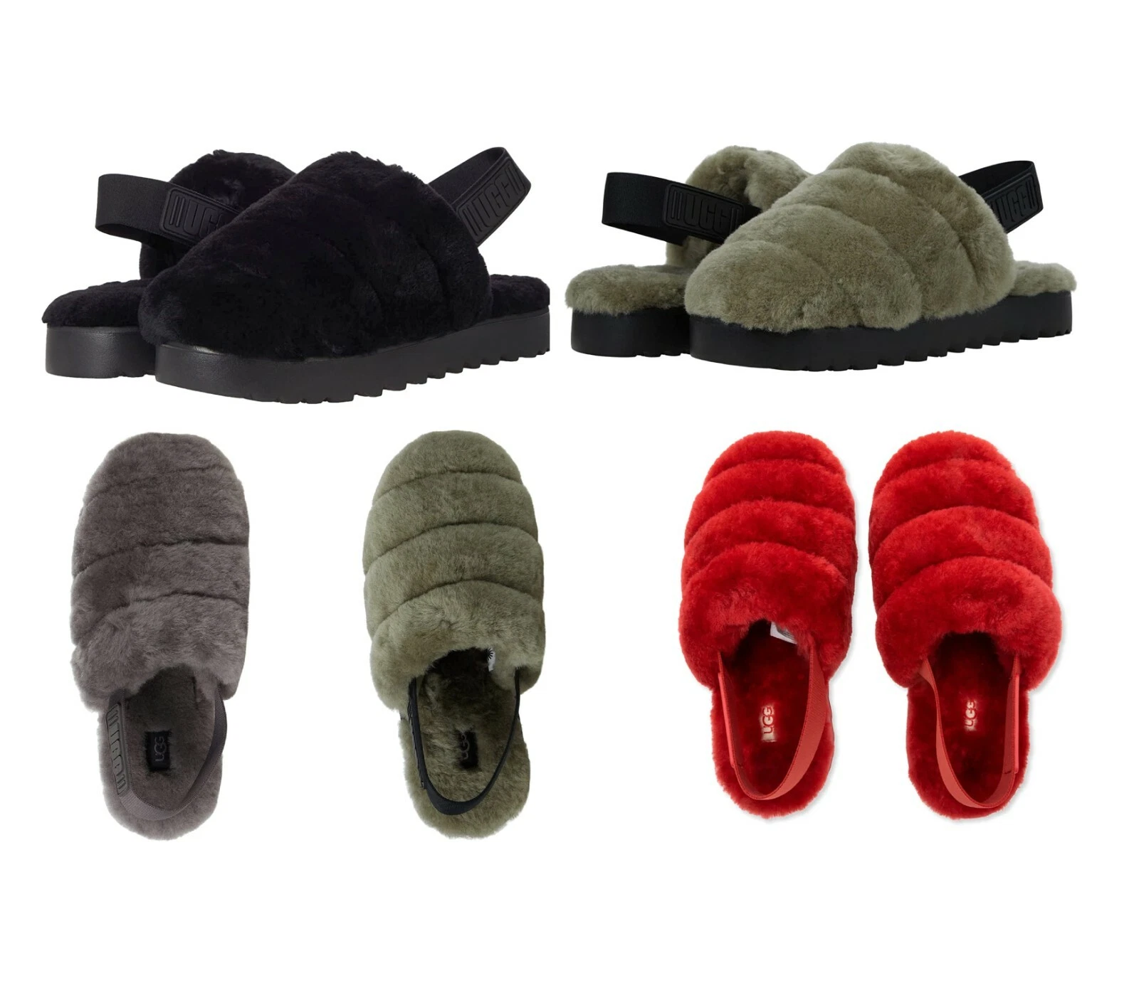 New 100% Authentic UGG Super Fluff Slippers Women's Shoes Sandals Black Red