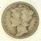 MERCURY DIME 10C P CIRCULATED, 1917